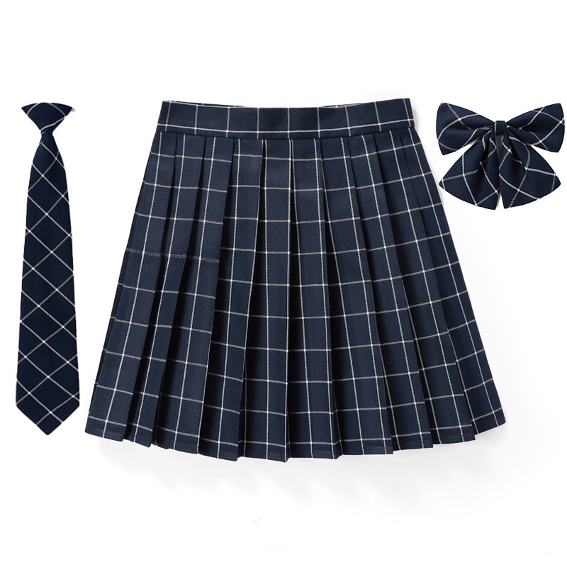 Women Plaid Pleat Skirt With Necktie Bowtie XS- 5XL Harajuku Preppy Mini Japanese School Uniforms Girls Summer Jupe Kawaii Skirt