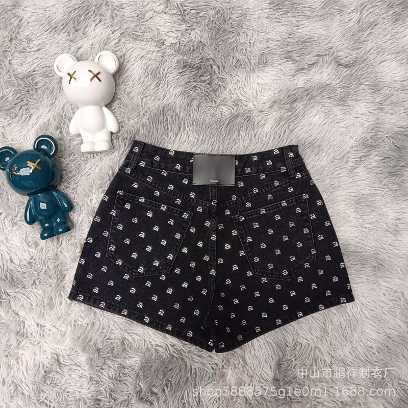 LUXE&amp;ENVY Aw New Denim Shorts For Spring Summer 2023 Printed With Hot Diamond Letters Thin High Waist Wide Leg Shorts