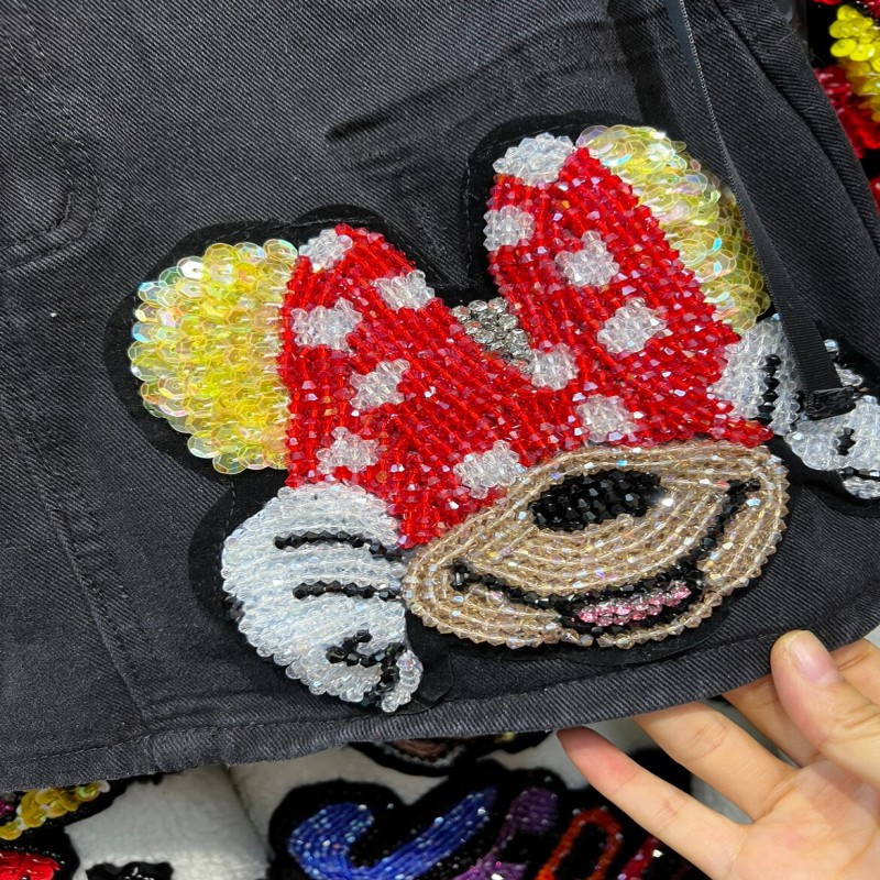 Fashion Brand 2023 Spring Summer New Cartoon Fun Black Casual All-Match Short Skirt Women Sequin Rhinestones Beaded Skirt Female