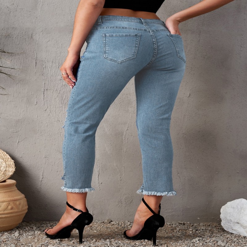 Women's Jeans Straight Mid Waist Ripped Jeans