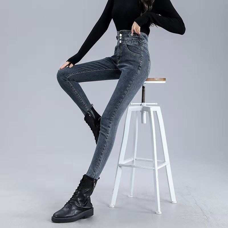 Winter Thick Velvet Women High Waist Skinny Jeans Simple Fleece Warm Slim Fit Stretch Ladies Casual Denim Mom Pencil Pants
