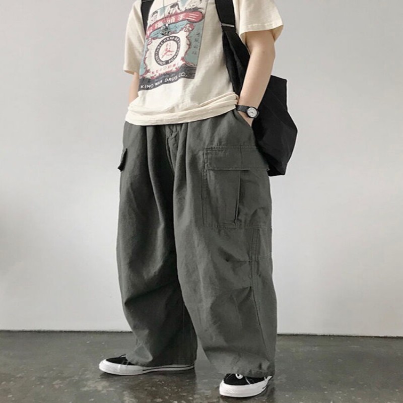 HOUZHOU Harajuku Baggy Gray Cargo Pants Women Japanese Style Hip Hop Oversized Pockets Jogging Sweatpants Cotton Korean Fashion