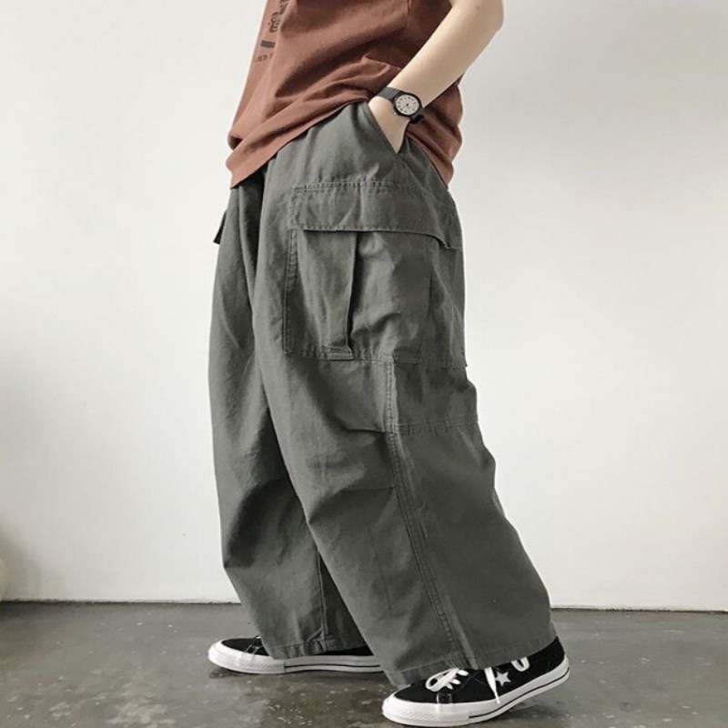 HOUZHOU Harajuku Baggy Gray Cargo Pants Women Japanese Style Hip Hop Oversized Pockets Jogging Sweatpants Cotton Korean Fashion
