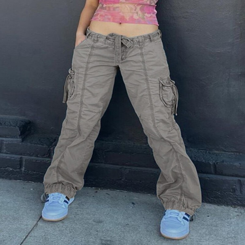 ColdYingan Grey y2k Cargo Pants Tie Up Cute Summer Trousers Baggy Patch Ruched Pockets Sweatpants Women Harajuku Joggers Korean