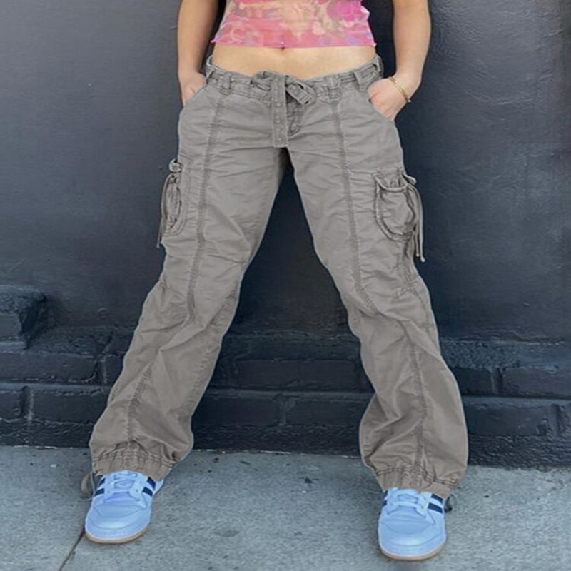 ColdYingan Grey y2k Cargo Pants Tie Up Cute Summer Trousers Baggy Patch Ruched Pockets Sweatpants Women Harajuku Joggers Korean