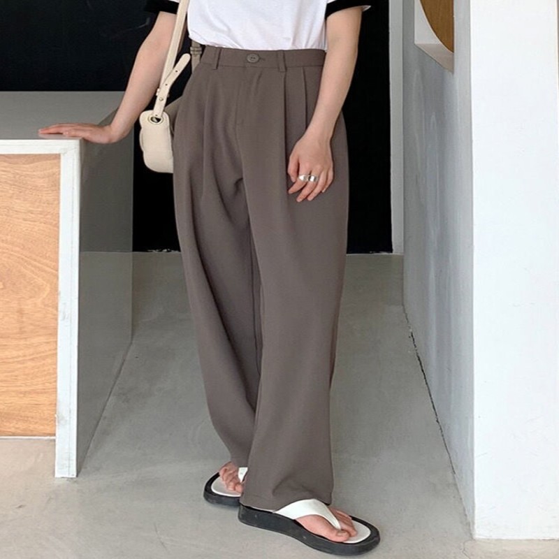 Zoki High Waist Women Suit Pants Straight Black Korean Office Ladies Trousers Fashion Button Loose Spring Female Pants New