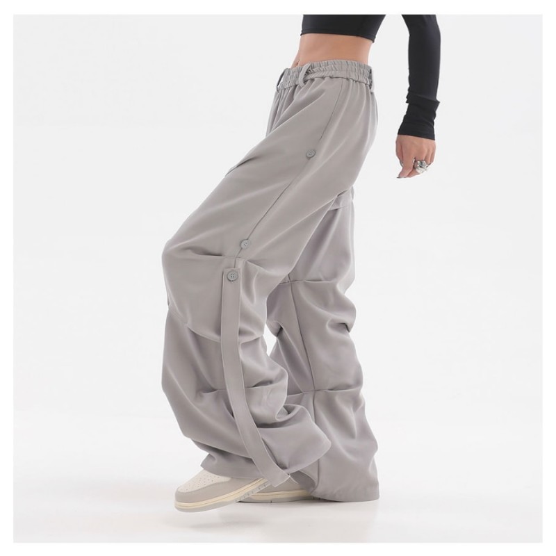 HOUZHOU Techwear Hippie Gray Cargo Parachute Pants Women Y2K Harajuku Streetwear Oversize Black Mopping Pants Kpop Wide Trousers