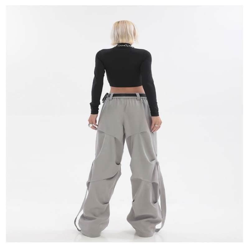 HOUZHOU Techwear Hippie Gray Cargo Parachute Pants Women Y2K Harajuku Streetwear Oversize Black Mopping Pants Kpop Wide Trousers