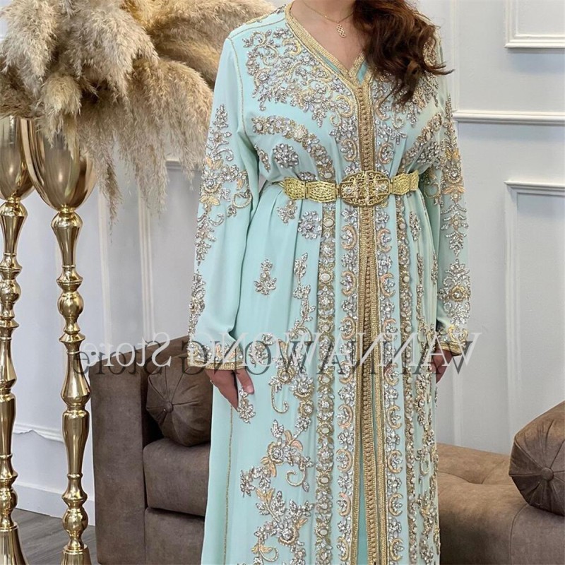 14629#VAN Dubai Moroccan Caftan Evening Dresses Lace Saudi Arabia Prom Dress Muslim Abayas 2023 Long Sleeves Vestidos De Fiesta