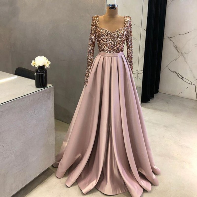 Vinca Sunny Luxury Sequined Evening Dress 2022 for Women Long sleeve Sweetheart A-line Satin Wedding Prom Party Gowns