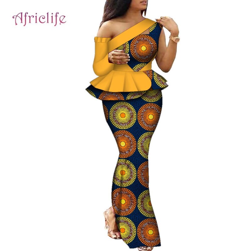 African Dress Women Traditional Ankara Print Dress for Women Elegant Party Two Pieces Sets Top and Skirt Lady's Outfits WY10085