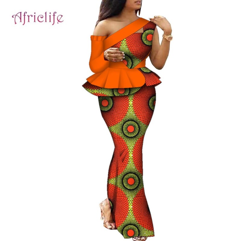 African Dress Women Traditional Ankara Print Dress for Women Elegant Party Two Pieces Sets Top and Skirt Lady's Outfits WY10085