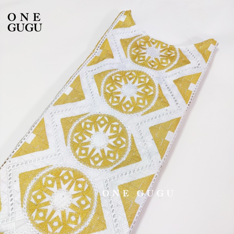 2022 Nigerian Original Bazin Dress Dashiki Gold Brocade Embroiderey Basin Clothing White Robe Wedding Party Lady Gown Dresses