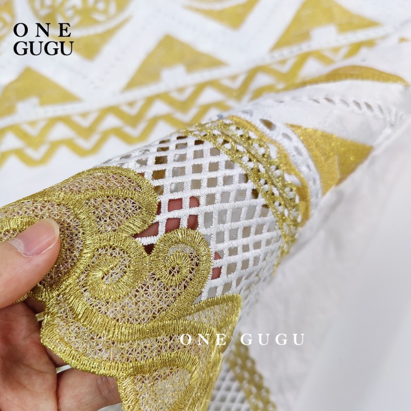 2022 Nigerian Original Bazin Dress Dashiki Gold Brocade Embroiderey Basin Clothing White Robe Wedding Party Lady Gown Dresses