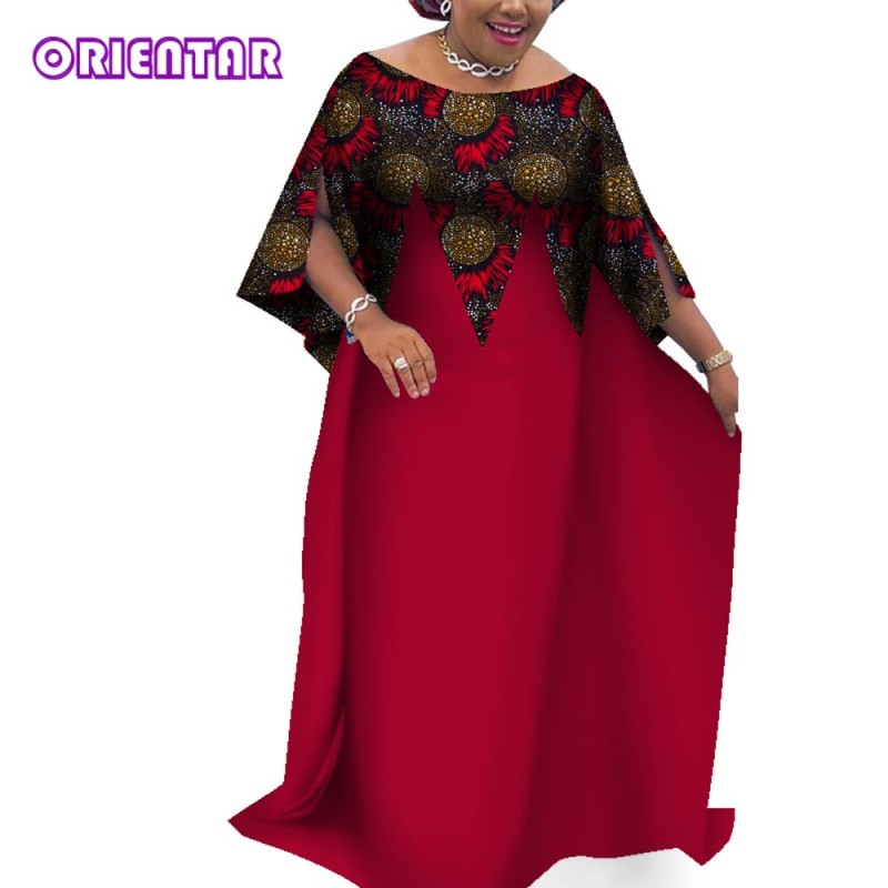 African Dresses for Women 2023 New Elegant Long Dress with Big Wings Women African Print Cotton Evening Dress WY8929-2