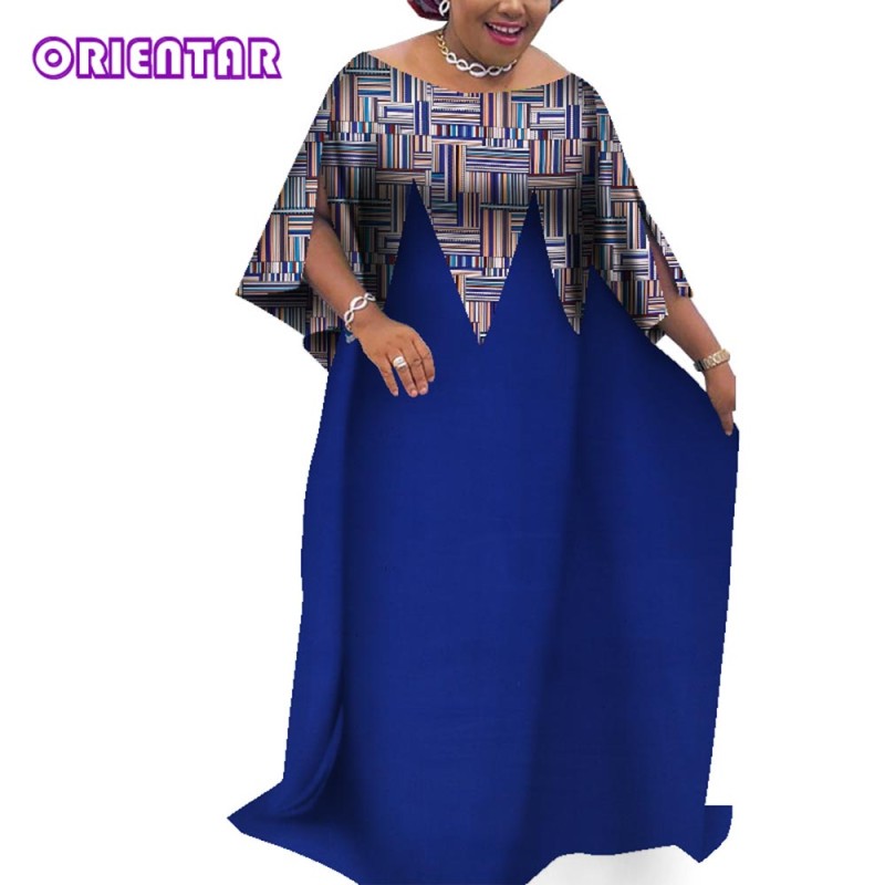 African Dresses for Women 2023 New Elegant Long Dress with Big Wings Women African Print Cotton Evening Dress WY8929-2