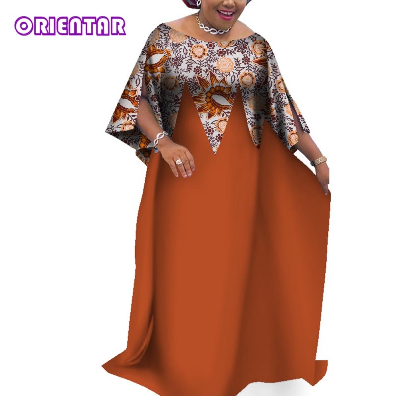 African Dresses for Women 2023 New Elegant Long Dress with Big Wings Women African Print Cotton Evening Dress WY8929-2
