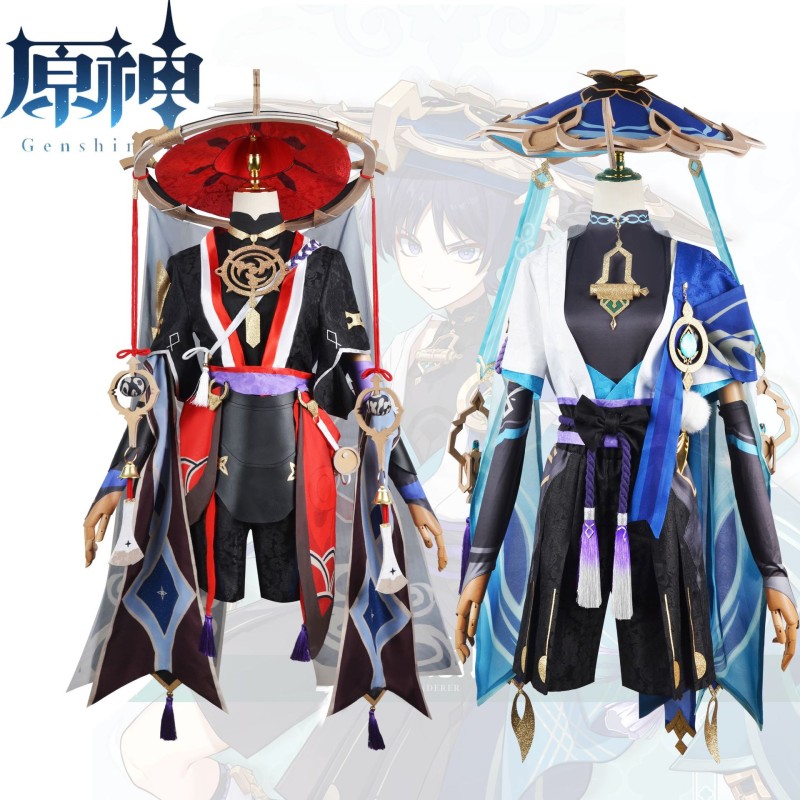 Game Anime Genshin Impact Scaramouche Cosplay Wanderer Carnival Halloween Party Hat Shoes Wig Set Kunikuzushi Cosplay Balladeer