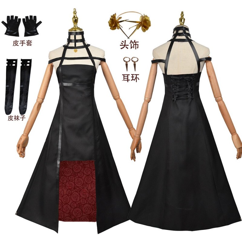 Anime Spy X Family Yor Forger Cosplay Thorn Princess Wig Suit Assassin Gothic Black Red Dress Skirt Outfit Uniform Earring