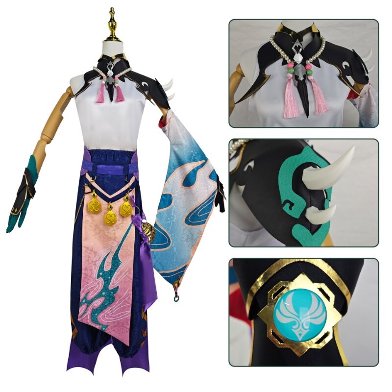 Genshin Impact Xiao Cosplay Costume Green Wig Kimono Uniform Halloween Party Suit Full Accessories Set Comic Con