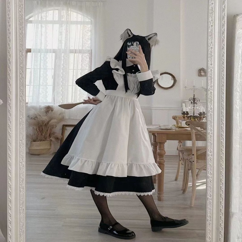 Maidservant cosplay uniform long dress Lolita cartoon role play COS female dress large Japanese Kawaii maid British housekeeper