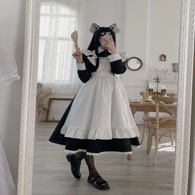 Maidservant cosplay uniform long dress Lolita cartoon role play COS female dress large Japanese Kawaii maid British housekeeper