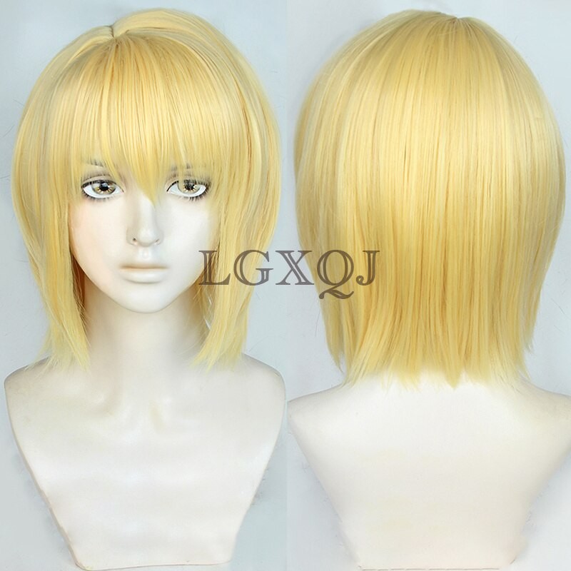 Kurapika Kurta Cosplay Wig Anime HUNTERÃƒâ€”HUNTER Kurapika Golden Wigs Rings Earrings Prop Heat Resistant Party Wigs + Free Wig Cap
