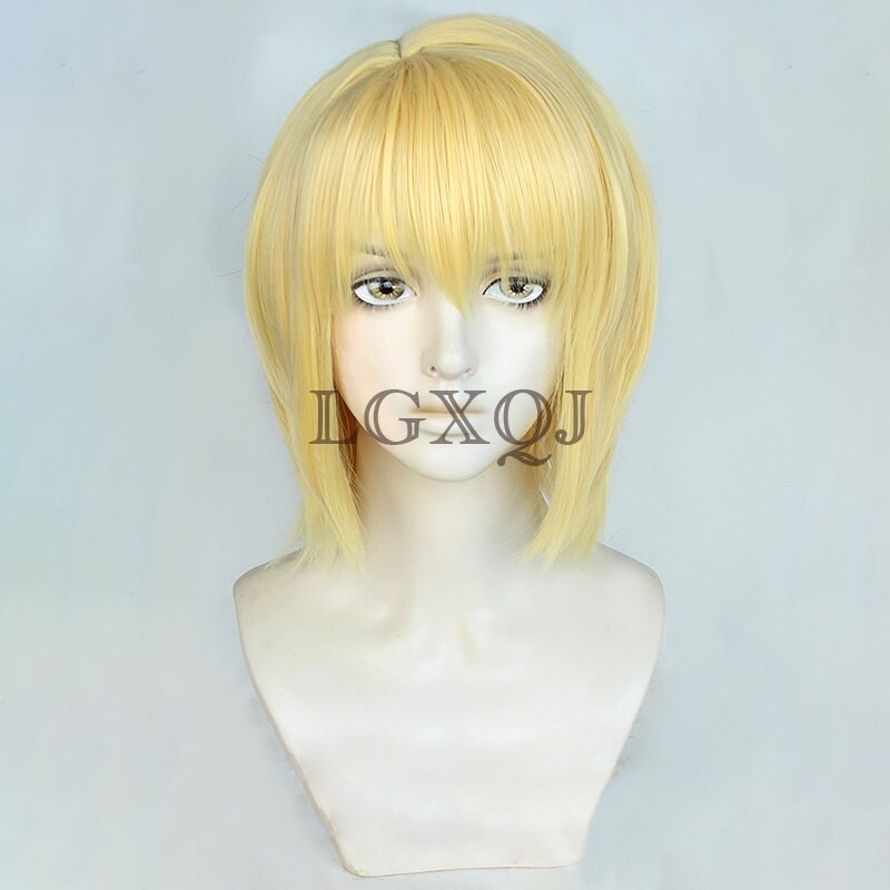 Kurapika Kurta Cosplay Wig Anime HUNTERÃƒâ€”HUNTER Kurapika Golden Wigs Rings Earrings Prop Heat Resistant Party Wigs + Free Wig Cap
