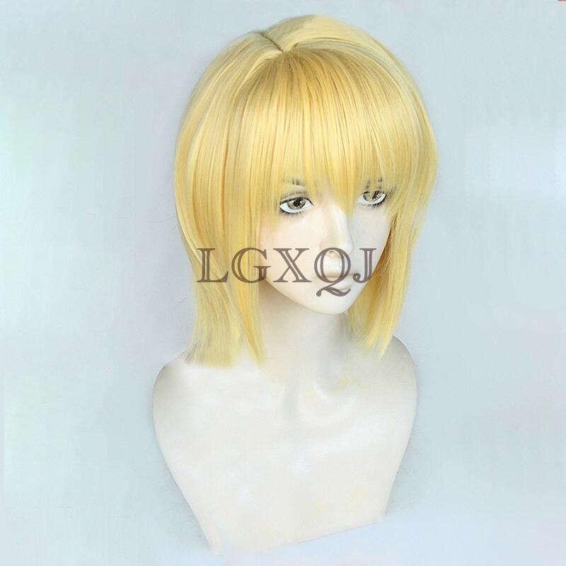 Kurapika Kurta Cosplay Wig Anime HUNTERÃƒâ€”HUNTER Kurapika Golden Wigs Rings Earrings Prop Heat Resistant Party Wigs + Free Wig Cap