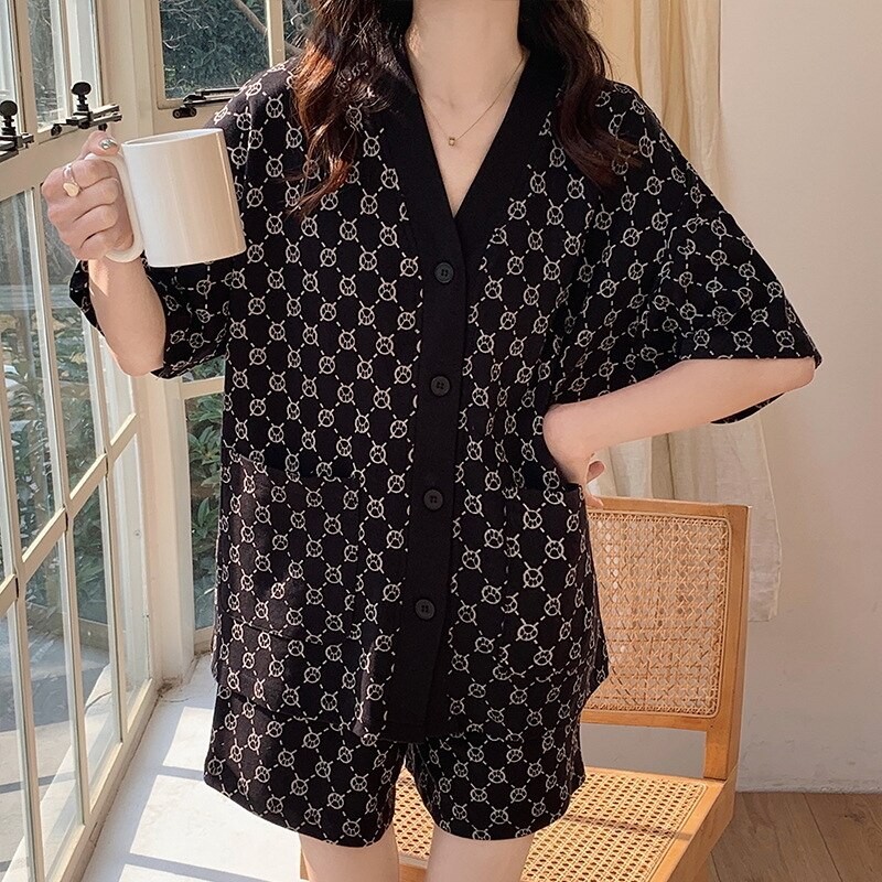Korean Pajamas Set for Women Summer Loungewear Sleepwear Girls Sweet Lapel Pyjama Kawaii Printed Pijamas Japanese Home Suit
