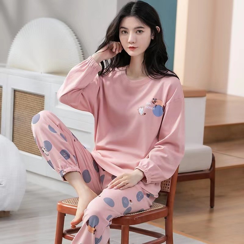 Pajamas Ladies Spring Autumn Long Sleeve Polyester Cotton Women's Autumn and Winter Large Size Casual Autumn Homewear Set