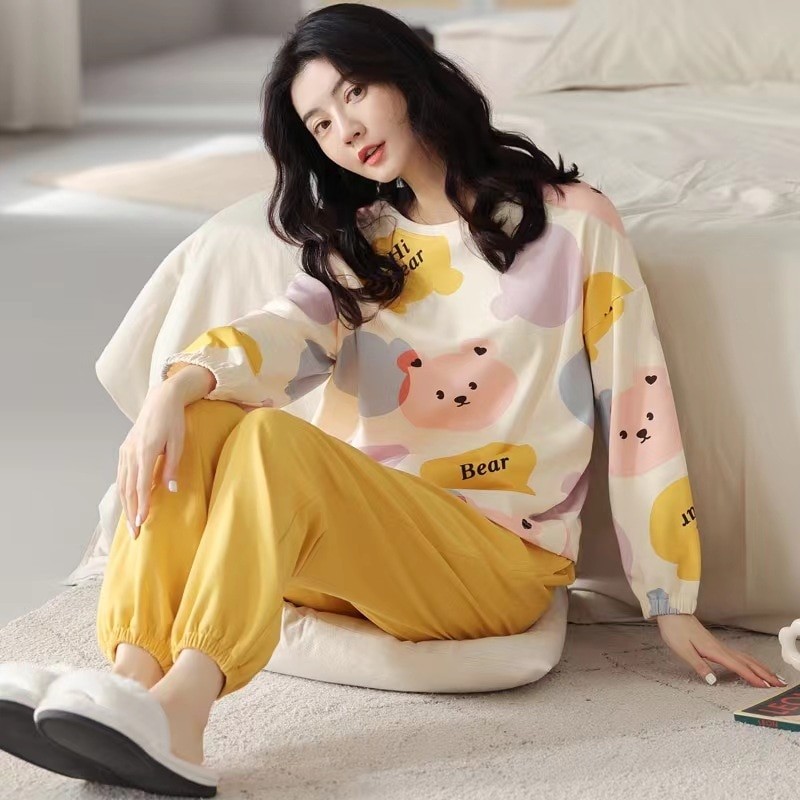 Pajamas Ladies Spring Autumn Long Sleeve Polyester Cotton Women's Autumn and Winter Large Size Casual Autumn Homewear Set