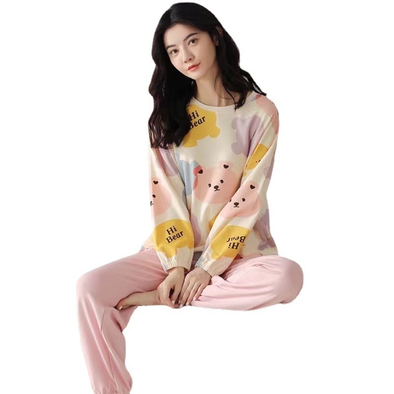 Pajamas Ladies Spring Autumn Long Sleeve Polyester Cotton Women's Autumn and Winter Large Size Casual Autumn Homewear Set