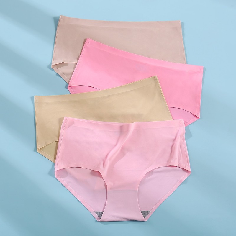 FINETOO 3Pcs/Set Seamless Underwear Silk Women's Plain Color Panties Lady  Girls Briefs Smooth Panty