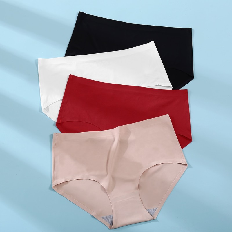 FINETOO 3Pcs/Set Seamless Underwear Silk Women's Plain Color Panties Lady  Girls Briefs Smooth Panty