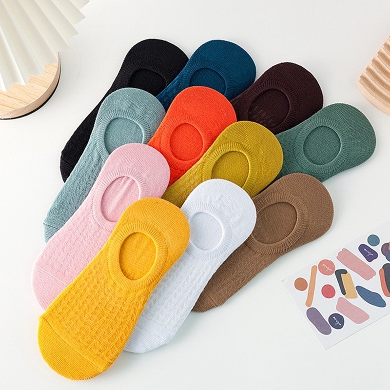 Socks for Women Spring and Summer Boat Socks Shallow Mouth Invisible Cotton Socks Ins Candy Color Silicone Non-Slip Tight Socks