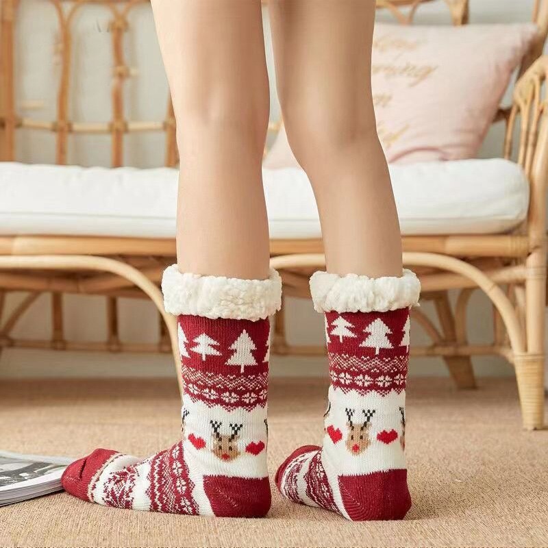 Christmas Warm Socks Plus Cotton Thicken Women Winter Socks Cute Cartoon  Home Sleep Floor Socks Girl Funny Xmas Gift New