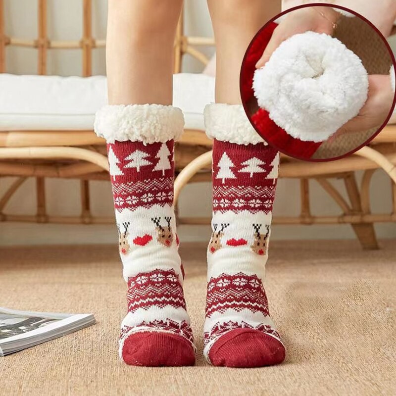 Christmas Warm Socks Plus Cotton Thicken Women Winter Socks Cute Cartoon  Home Sleep Floor Socks Girl Funny Xmas Gift New