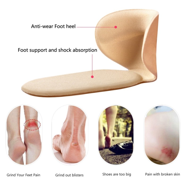2 Pairs Half Insoles Back Stickers High Heels Liner Insert Heel Pain Relief Protector Cushion Pads Shoe Size Reducer