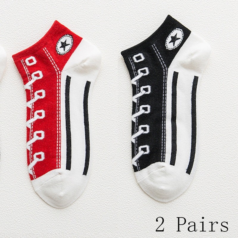 2 Pairs Socks Of Funny Shoe Print Fashion Harajuku Style Hip-hop Cute Fashion Women's Slippers And Socks