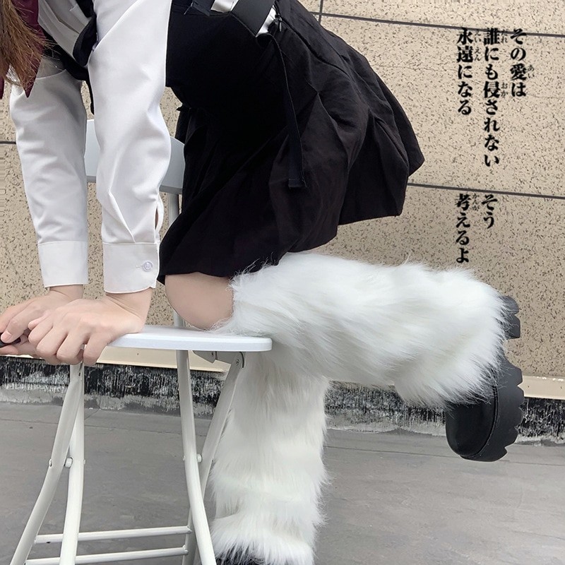 Furry Leg Warmers Y2K Goth White Faux Fur Leg Warmers Boot Covers Lady Cute Jk Knee-length Hipster Warm Sock Fashion Socks