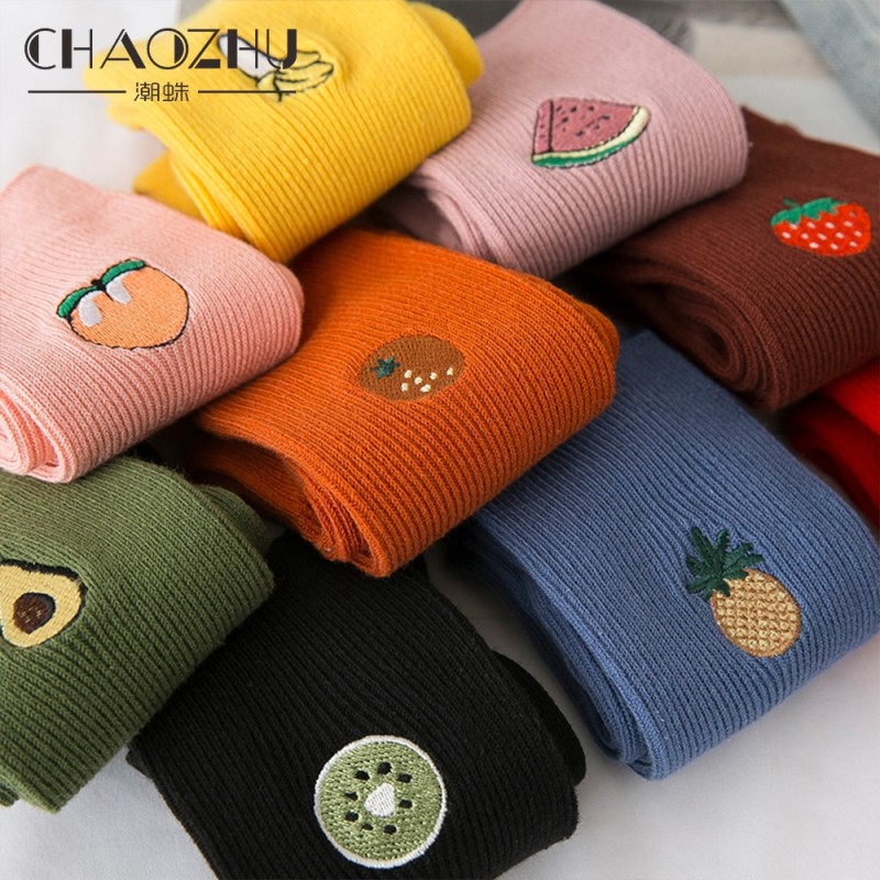 CHAOZHU Girls Kawaii Fashion Cartoon Peach Avocado Strawberry Banana Orange Kiwi Cherry Fruits Loose Socks Women High Quality
