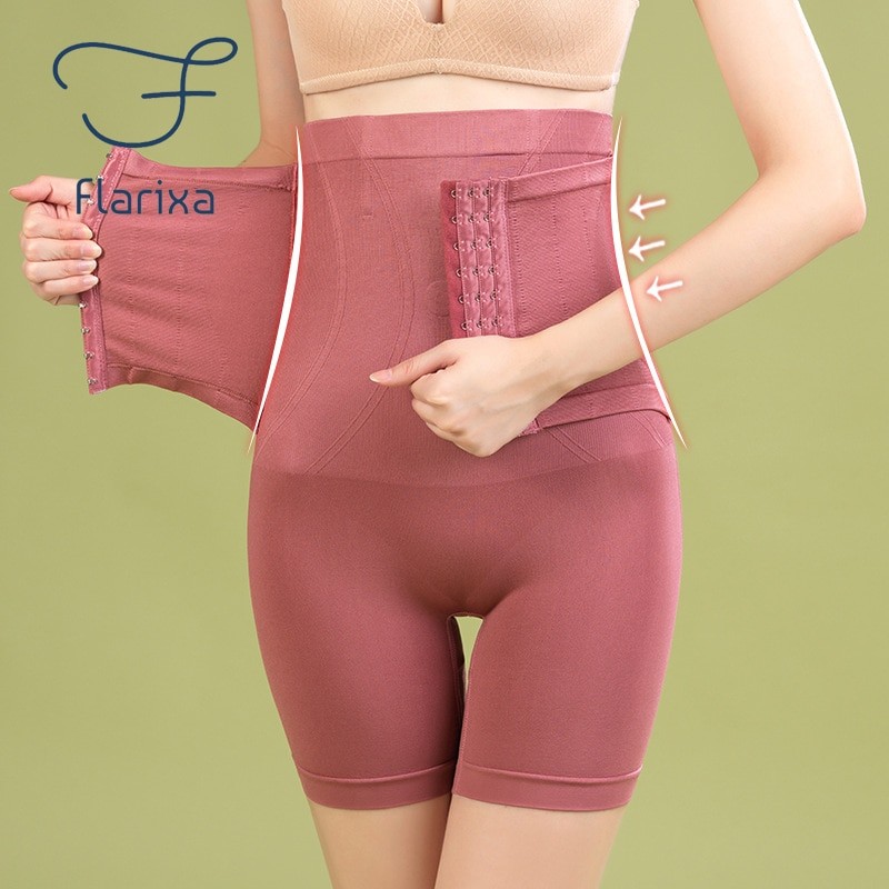 Flarixa Seamless Shapewear High Waist Boxer Waist Trainer Women's Corset Breasted Flat Belly Panties Plus Size Body Shaper