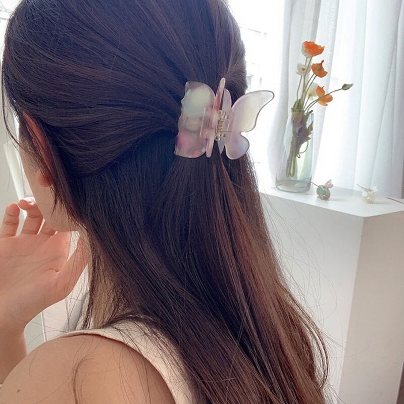 2Pcs Acetate Butterfly Hair Claw Banana Clip Barrettes Sweet Fairy Geometric Hair Clip Gradient Hairpin Claws Hair Accessories