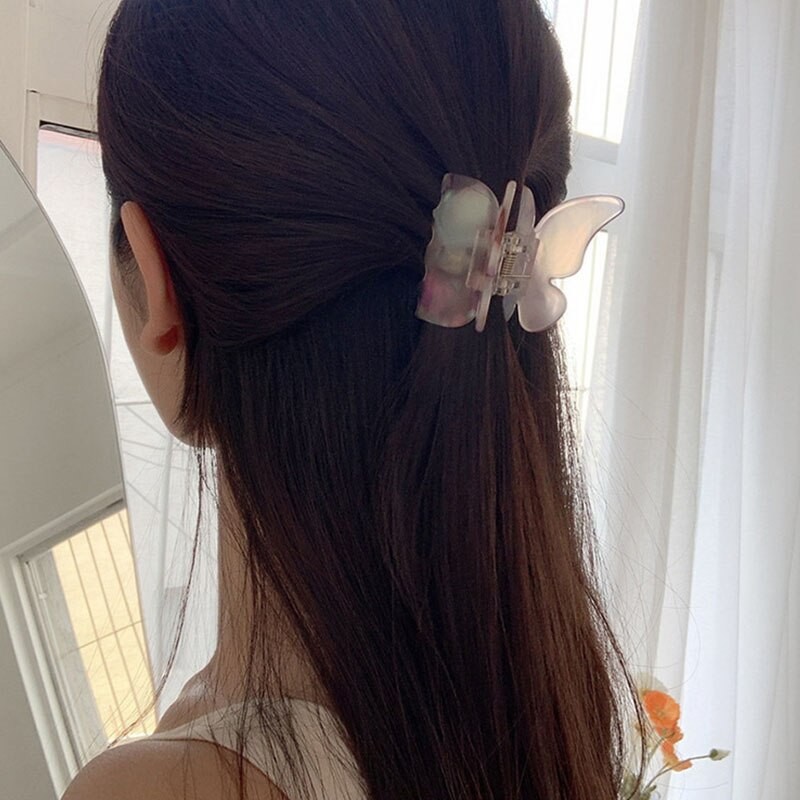 2Pcs Acetate Butterfly Hair Claw Banana Clip Barrettes Sweet Fairy Geometric Hair Clip Gradient Hairpin Claws Hair Accessories