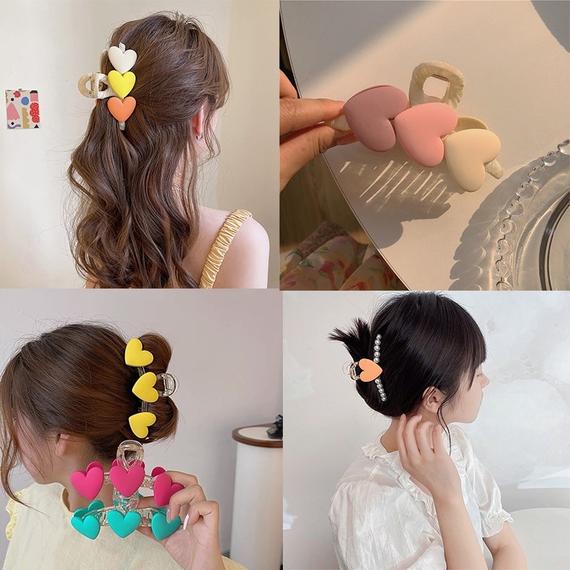 AWAYTR New Korea Heart Shape Acrylic Hair Claws Crab Large Pearl Claw Clips for Woman Girls Bath Barrette Lady Fashion Headdress