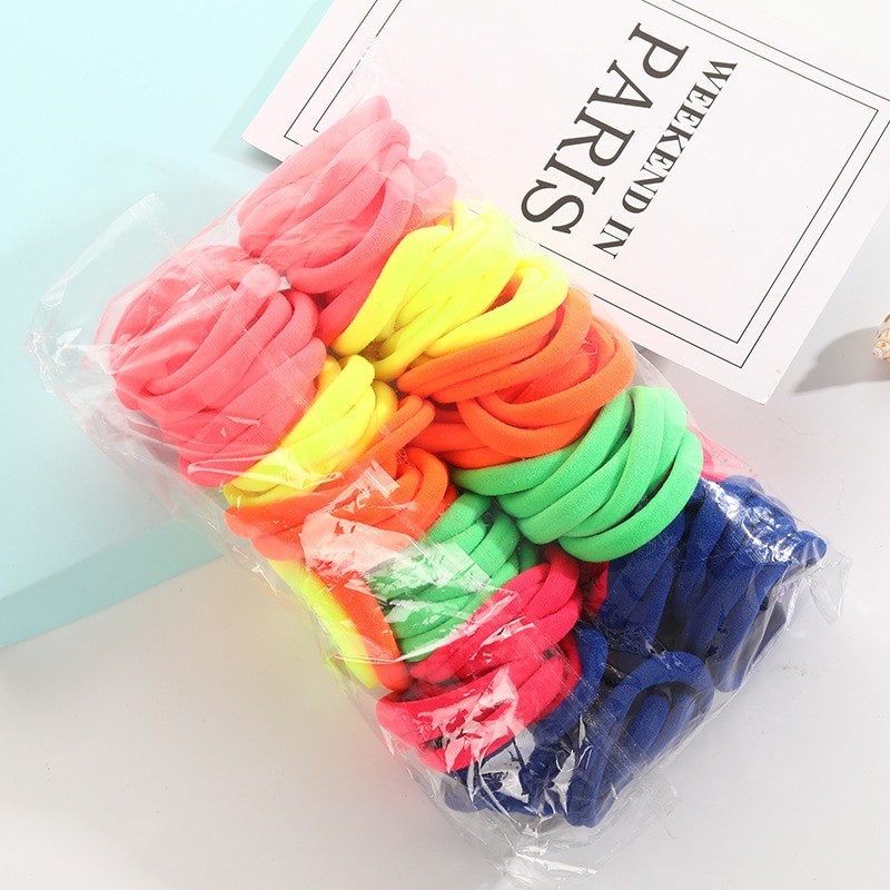 100 PCs Colorful Rubber Headband Hair Accessories For Women Bagged Seamless Towel Ring Hair Bands High Elastic Rope Scrunchies