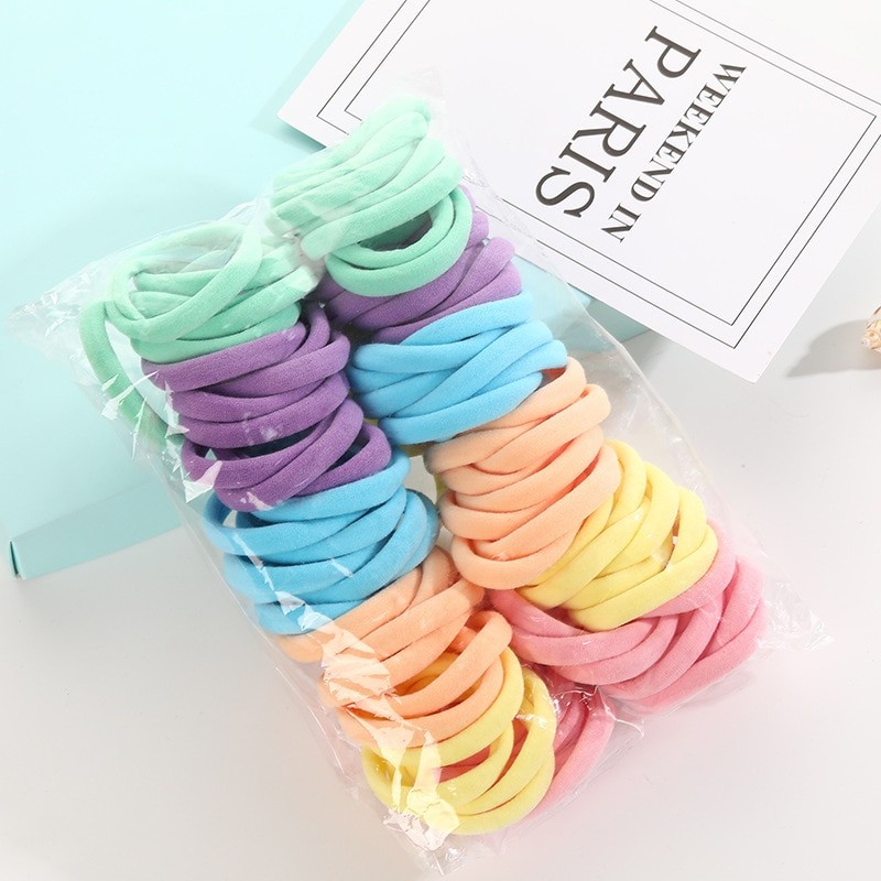 100 PCs Colorful Rubber Headband Hair Accessories For Women Bagged Seamless Towel Ring Hair Bands High Elastic Rope Scrunchies