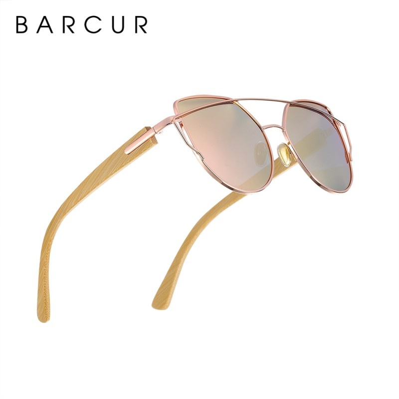 BARCUR Polarized Sunglasses Wood Cat Eye Women Sun Glasses Cat Eye Lady Luxury Fashion Sun Shades With Box Free Eyewear
