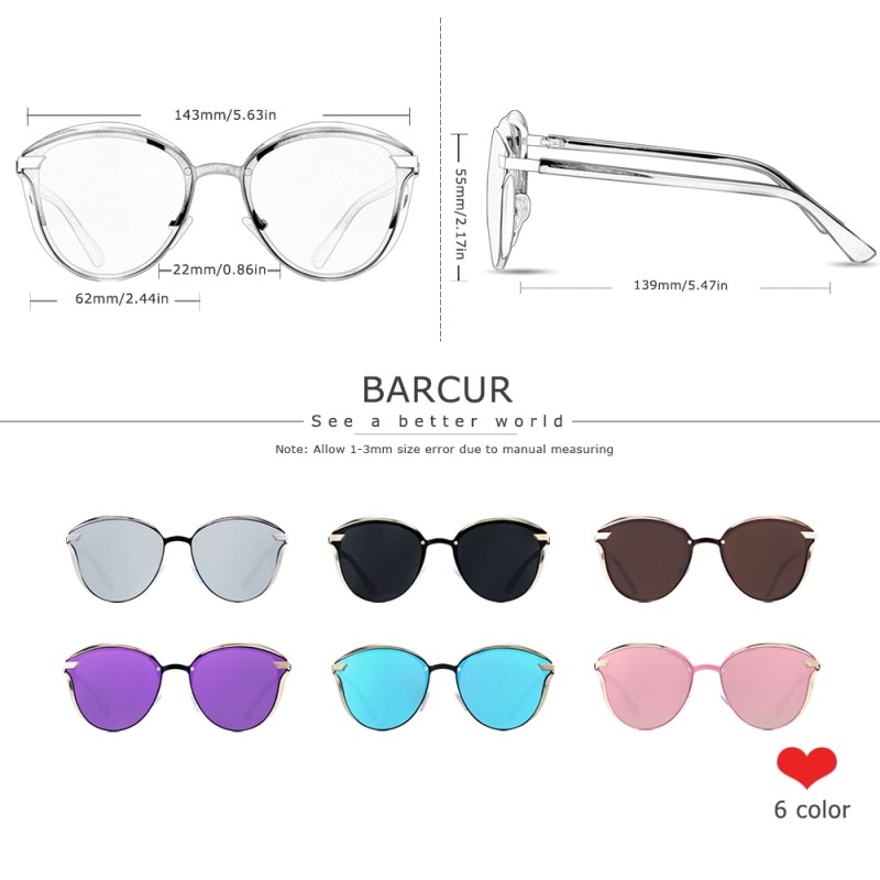 BARCUR Polarized Sunglasses Women Luxury Round Sun Glass for Women Ladies Female Shade Lunette De Soleil Femme